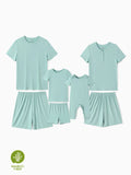 Bamboo Family Pajamas Solid Color Green Short Sleeve Matching Pajama Set ( Snug-Fitting for Children ) Green