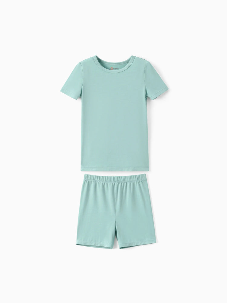 Bamboo Family Pajamas Solid Color Green Short Sleeve Matching Pajama Set ( Snug-Fitting for Children ) Green