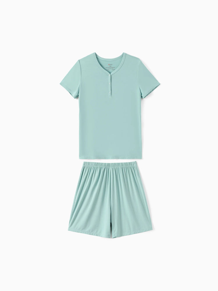 Bamboo Family Pajamas Solid Color Green Short Sleeve Matching Pajama Set ( Snug-Fitting for Children ) Green