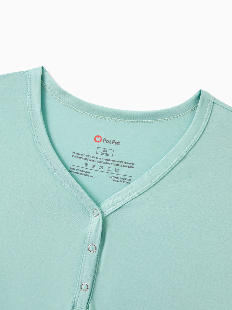 Bamboo Family Pajamas Solid Color Green Short Sleeve Matching Pajama Set ( Snug-Fitting for Children ) Green