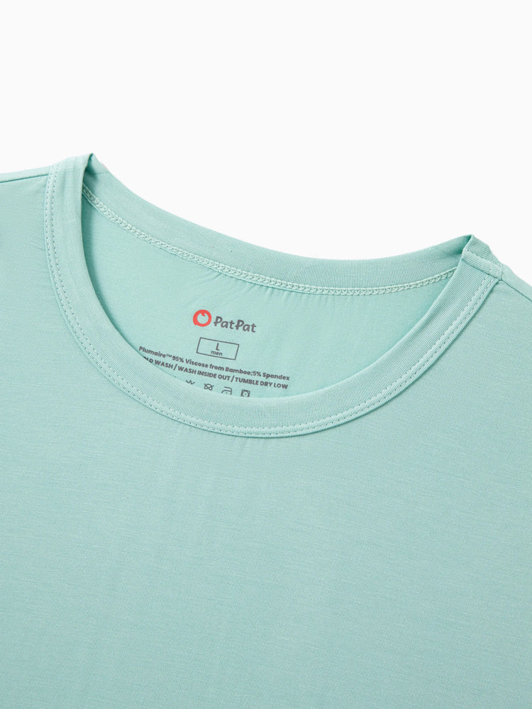 Bamboo Family Pajamas Solid Color Green Short Sleeve Matching Pajama Set ( Snug-Fitting for Children ) Green