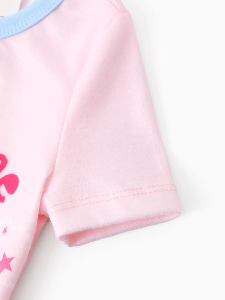 Ensemble pyjama 2 pièces Naia™ pour petite fille, imprimé étoiles, manches courtes et ajusté, rose