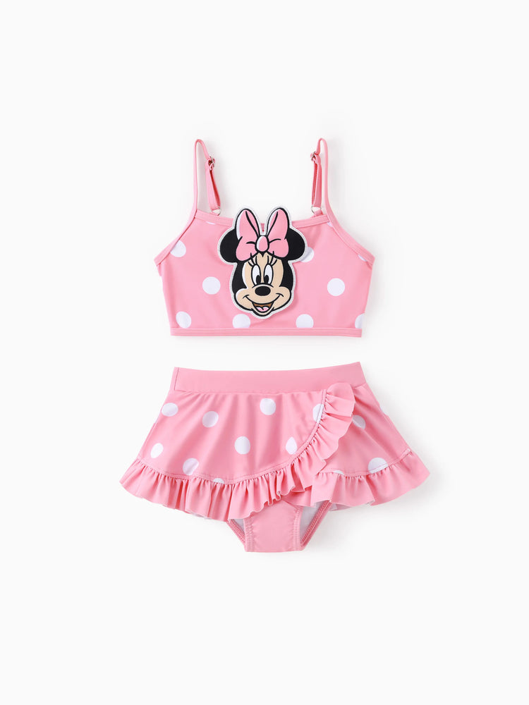 Maillot de bain 2 pièces Disney Mickey et ses amis pour bébé/petite fille, motif pastèque à pois, brodé Minnie Patch, rose