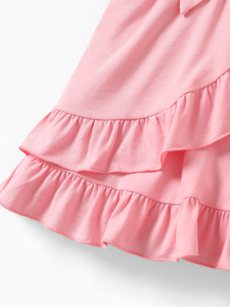 Robe décontractée à volants unie/imprimée rose pour petite fille