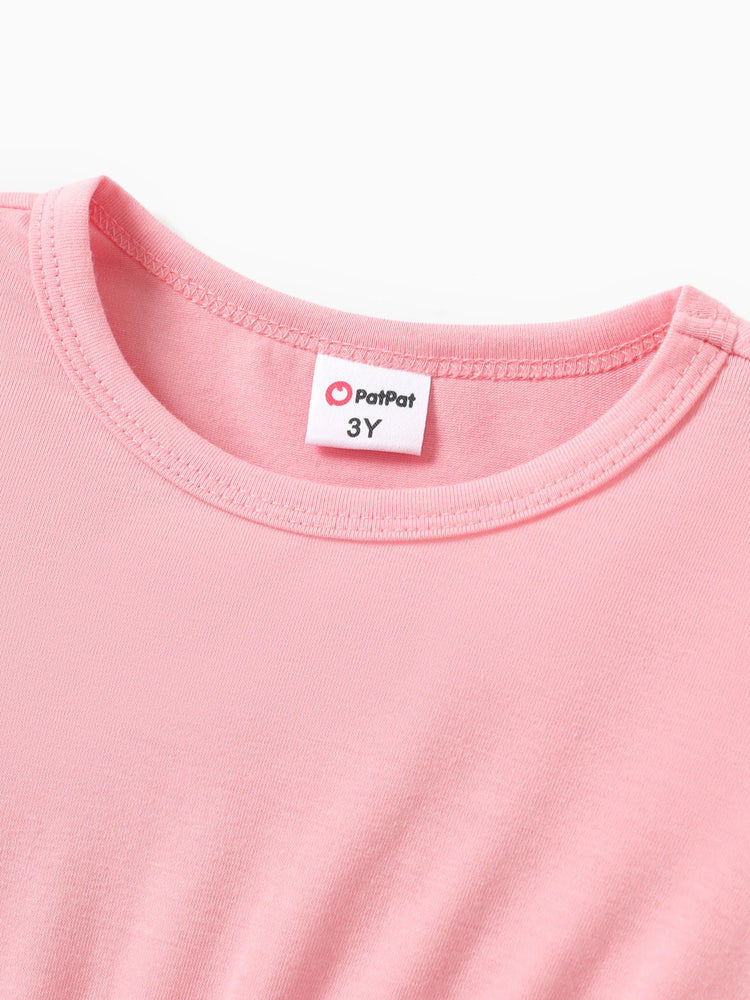 Robe décontractée à volants unie/imprimée rose pour petite fille