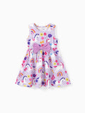 Toddler Girl Floral Print Bowknot Sleeveless Dress Purple