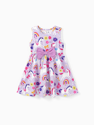 Toddler Girl Floral Print Bowknot Sleeveless Dress Purple