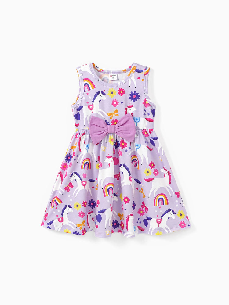Toddler Girl Floral Print Bowknot Sleeveless Dress Purple