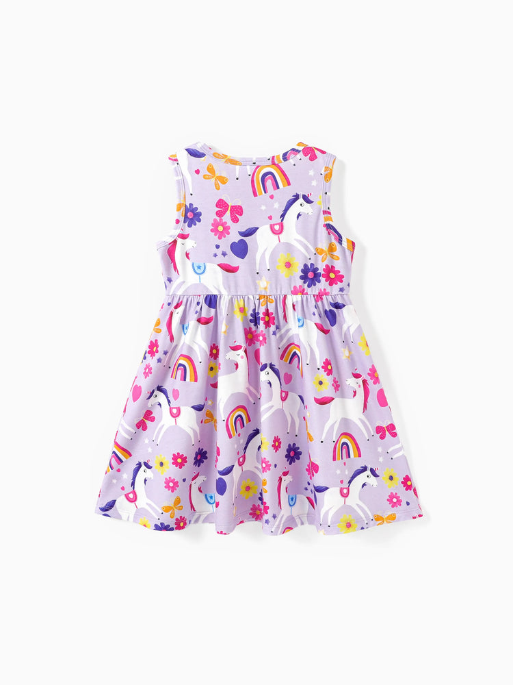 Toddler Girl Floral Print Bowknot Sleeveless Dress Purple