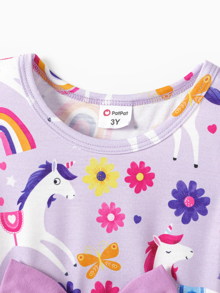 Toddler Girl Floral Print Bowknot Sleeveless Dress Purple