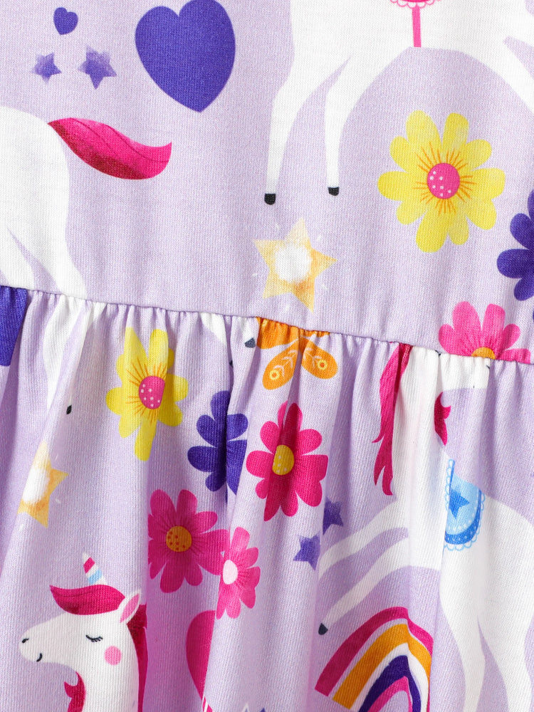 Toddler Girl Floral Print Bowknot Sleeveless Dress Purple