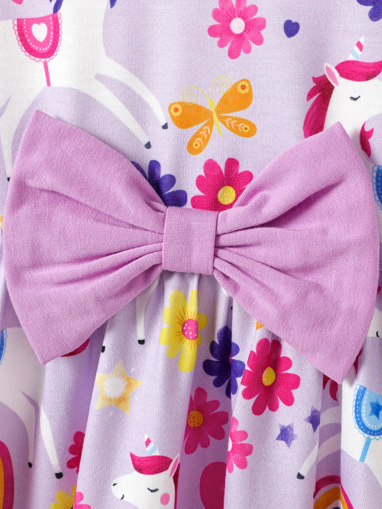 Toddler Girl Floral Print Bowknot Sleeveless Dress Purple
