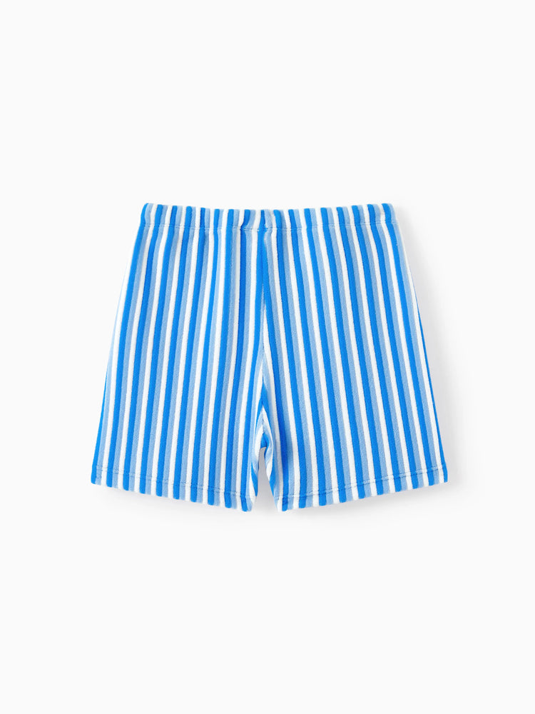 Family Matching Towel Swimwear Blue Stripe Swim Trunks or two-piece Bikini swimsuit Blue