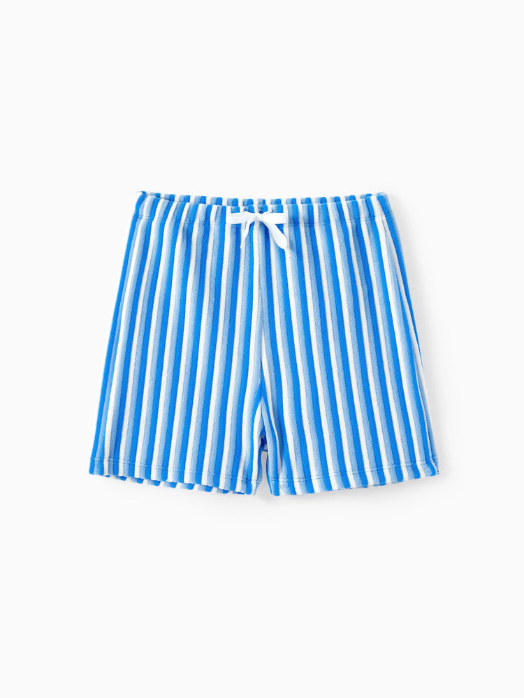Family Matching Towel Swimwear Blue Stripe Swim Trunks or two-piece Bikini swimsuit Blue