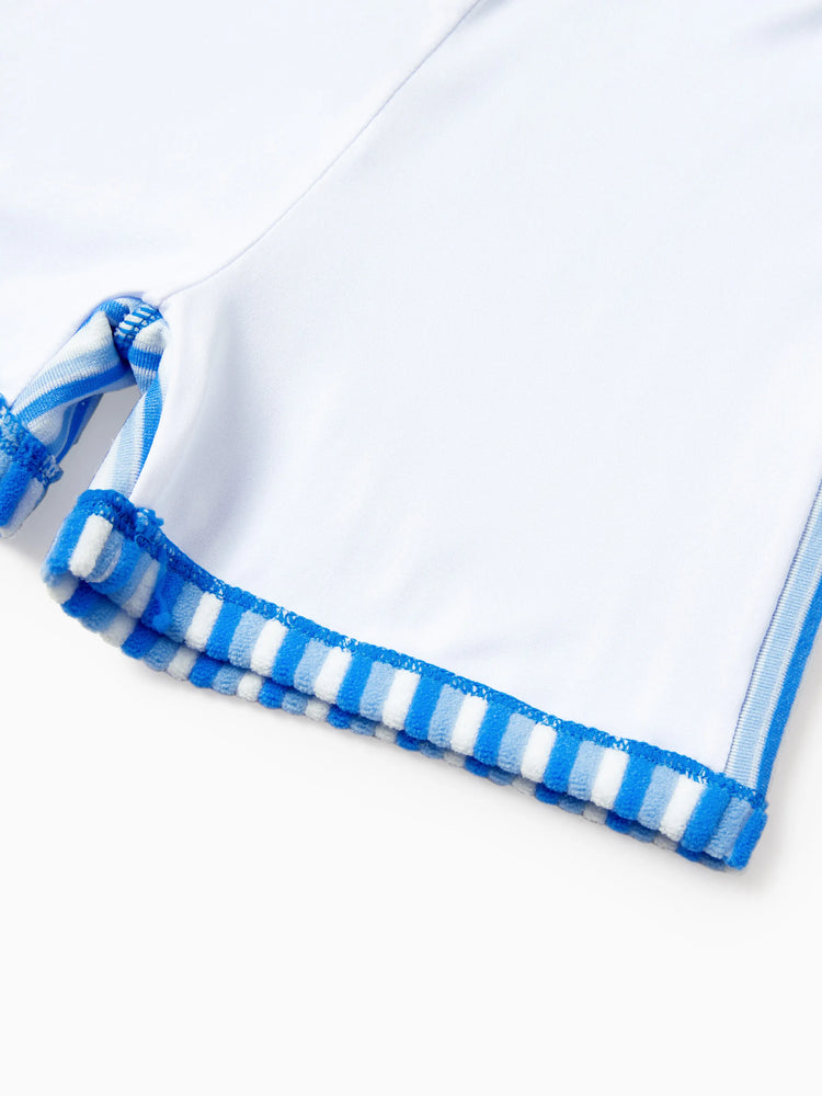 Family Matching Towel Swimwear Blue Stripe Swim Trunks or two-piece Bikini swimsuit Blue