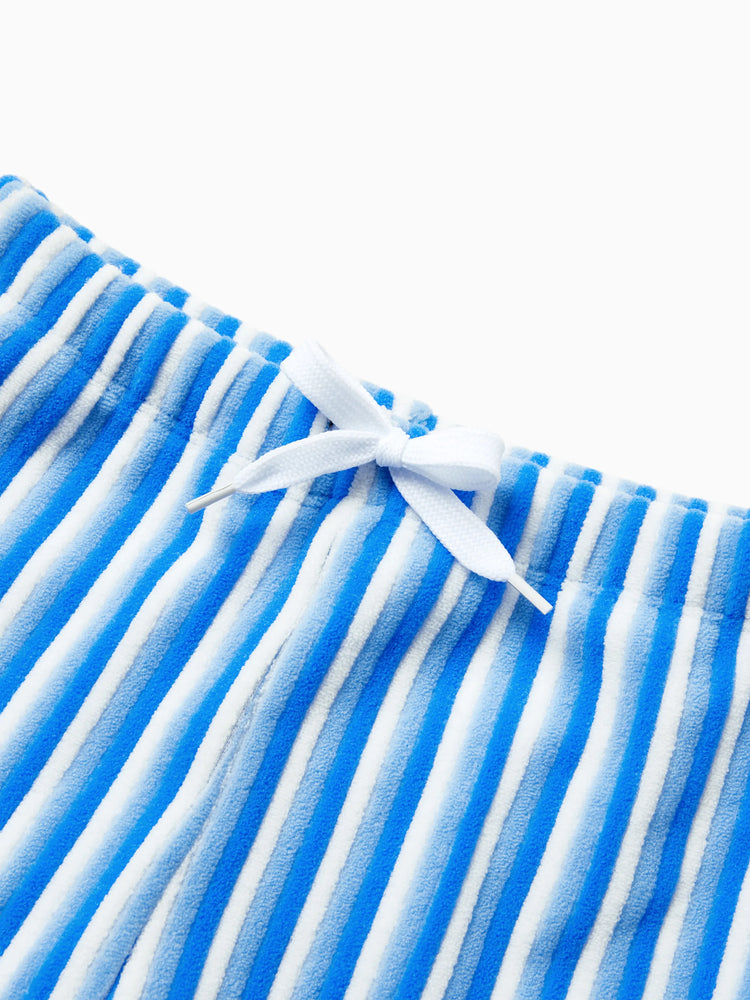 Family Matching Towel Swimwear Blue Stripe Swim Trunks or two-piece Bikini swimsuit Blue