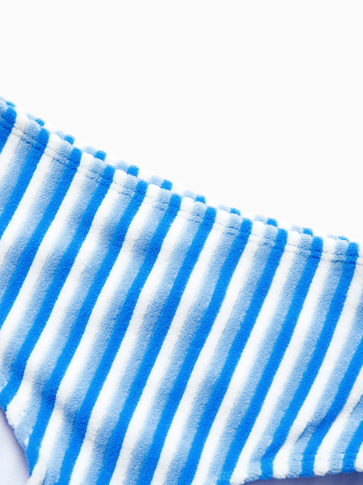 Family Matching Towel Swimwear Blue Stripe Swim Trunks or two-piece Bikini swimsuit Blue