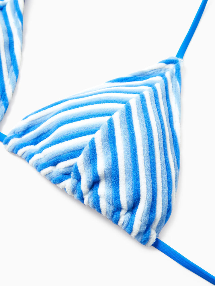 Family Matching Towel Swimwear Blue Stripe Swim Trunks or two-piece Bikini swimsuit Blue