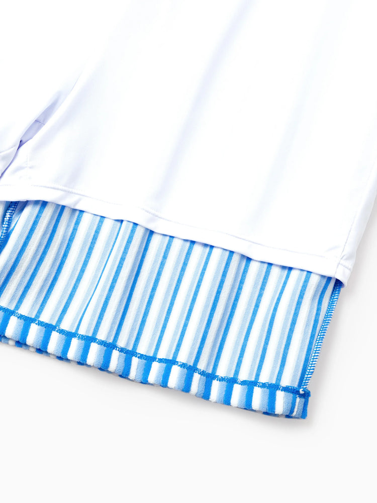 Family Matching Towel Swimwear Blue Stripe Swim Trunks or two-piece Bikini swimsuit Blue