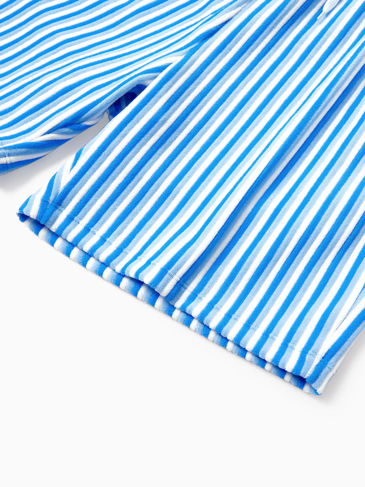 Family Matching Towel Swimwear Blue Stripe Swim Trunks or two-piece Bikini swimsuit Blue