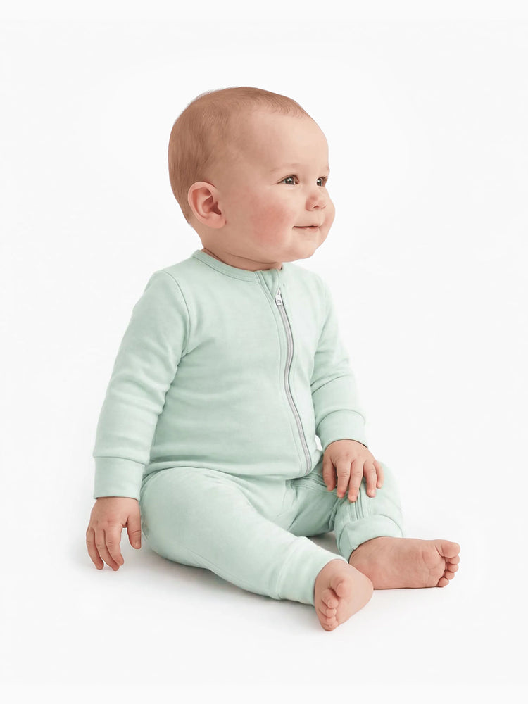 Bamboo Baby Boy/Girl Zip-Up Pajamas Pale Green