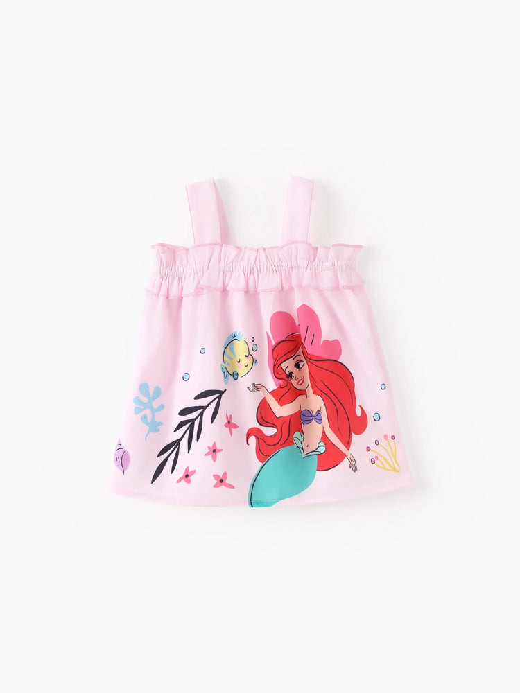 Ensemble 2 pièces princesse Disney Ariel pour bébé fille, haut à volants et short bouffant, rose vif