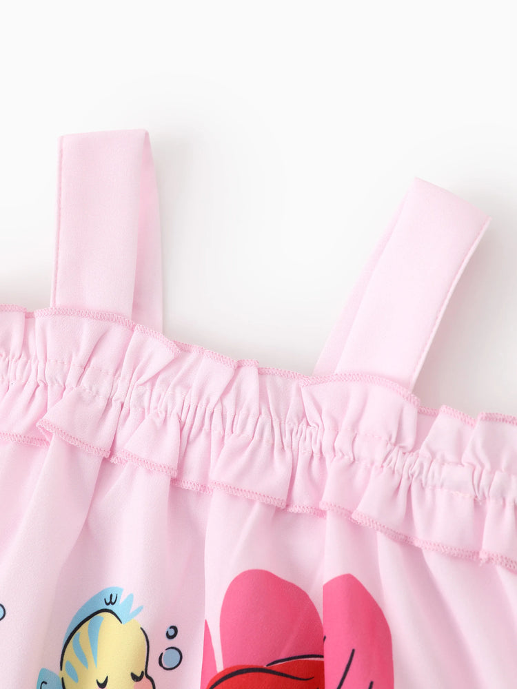 Ensemble 2 pièces princesse Disney Ariel pour bébé fille, haut à volants et short bouffant, rose vif