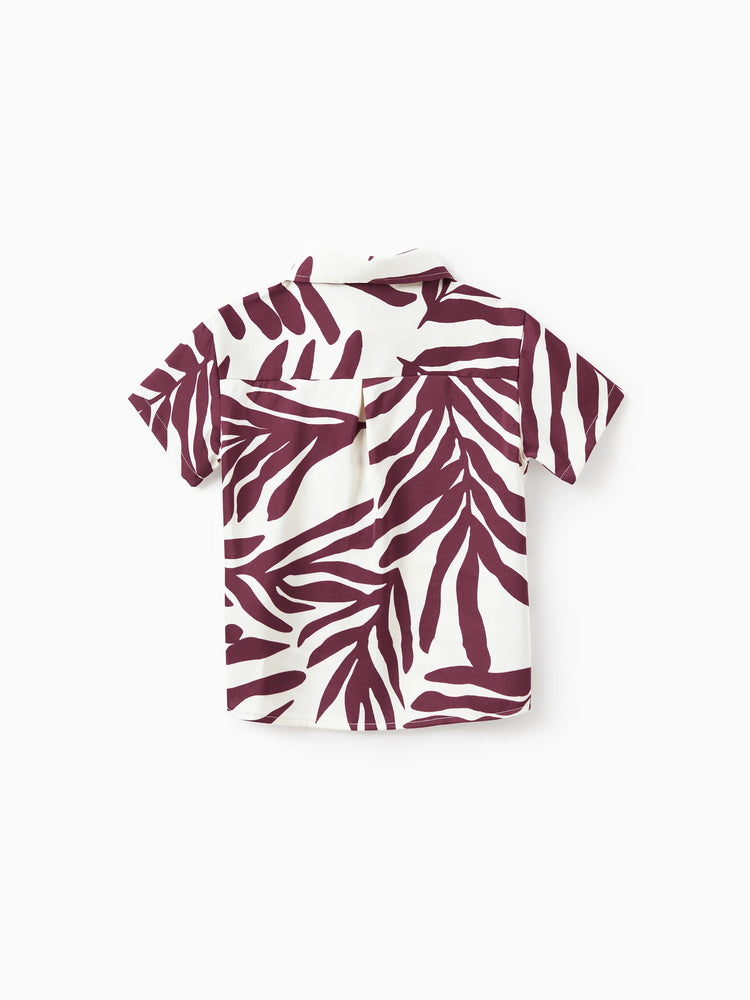 Daddy & Son Outfits Red Leaf Print Shirts for Hawaii/Cruise/Resort/Casual Wear White