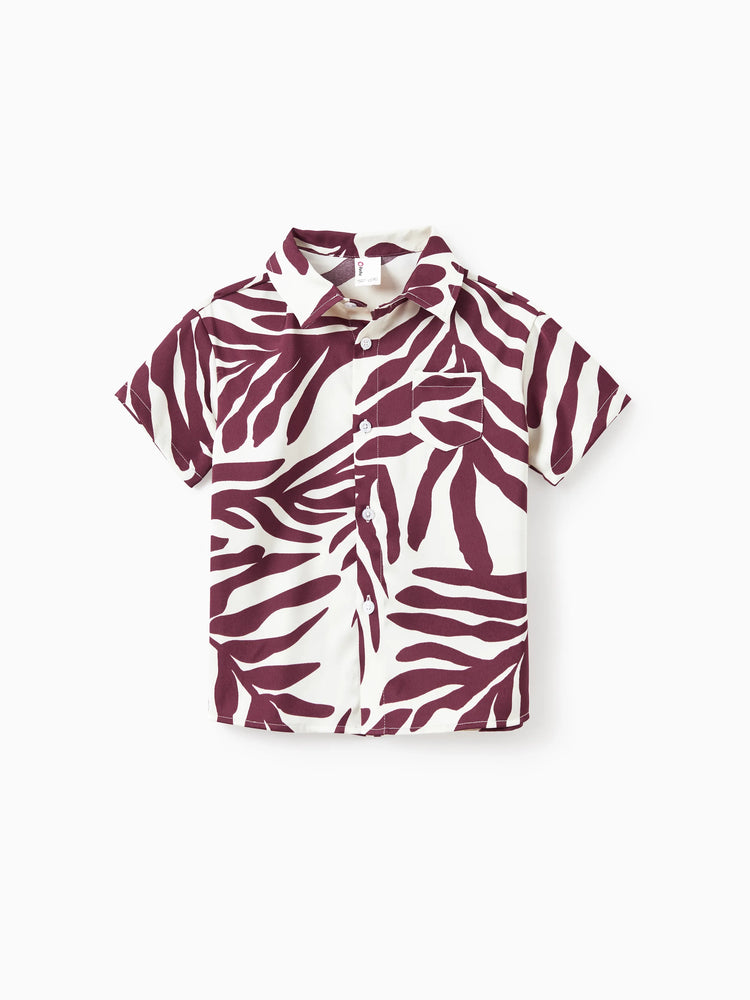 Daddy & Son Outfits Red Leaf Print Shirts for Hawaii/Cruise/Resort/Casual Wear White