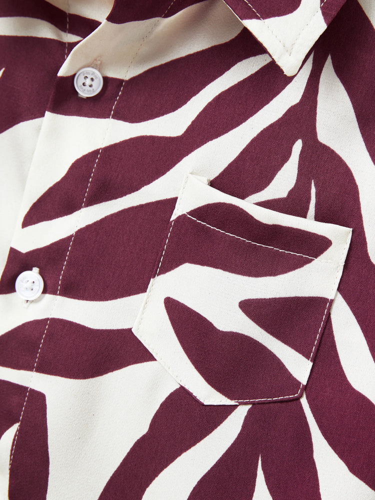 Daddy & Son Outfits Red Leaf Print Shirts for Hawaii/Cruise/Resort/Casual Wear White