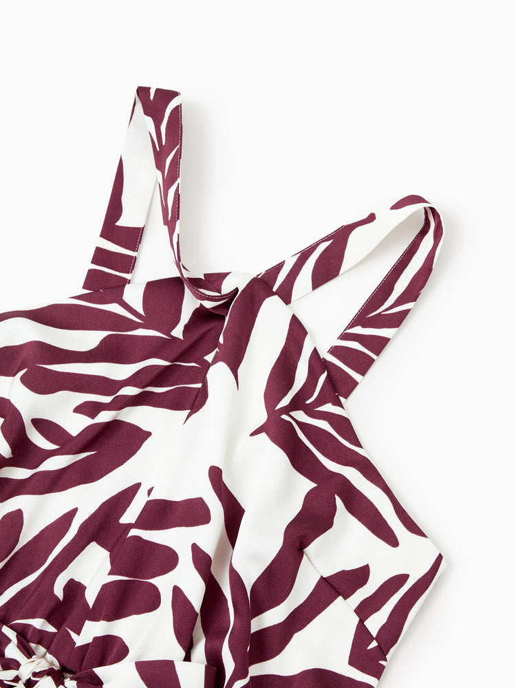 Tenues familiales assorties : chemises à imprimé feuilles rouges et robe à bretelles et ceinture pour Hawaï/croisière/station balnéaire/tenue décontractée, blanc