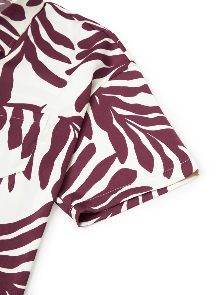 Tenues familiales assorties : chemises à imprimé feuilles rouges et robe à bretelles et ceinture pour Hawaï/croisière/station balnéaire/tenue décontractée, blanc