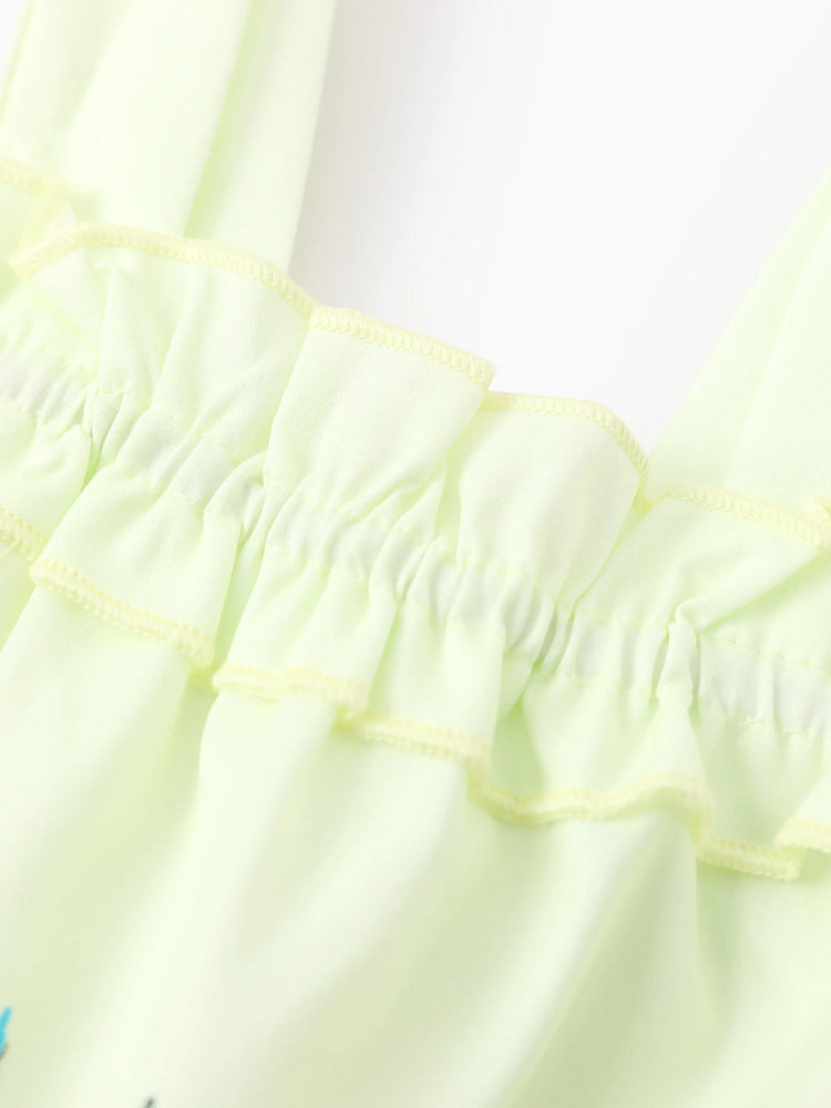 Disney Princess Baby Girl 2pcs Cinderella & Tiana & Snow White Floral Ruffled Smocked Top And Bloomer Shorts Set Light Green