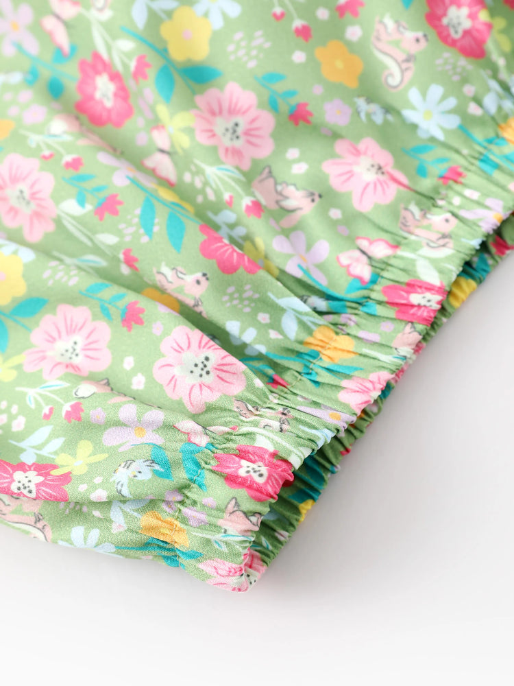 Disney Princess Baby Girl 2pcs Cinderella & Tiana & Snow White Floral Ruffled Smocked Top And Bloomer Shorts Set Light Green