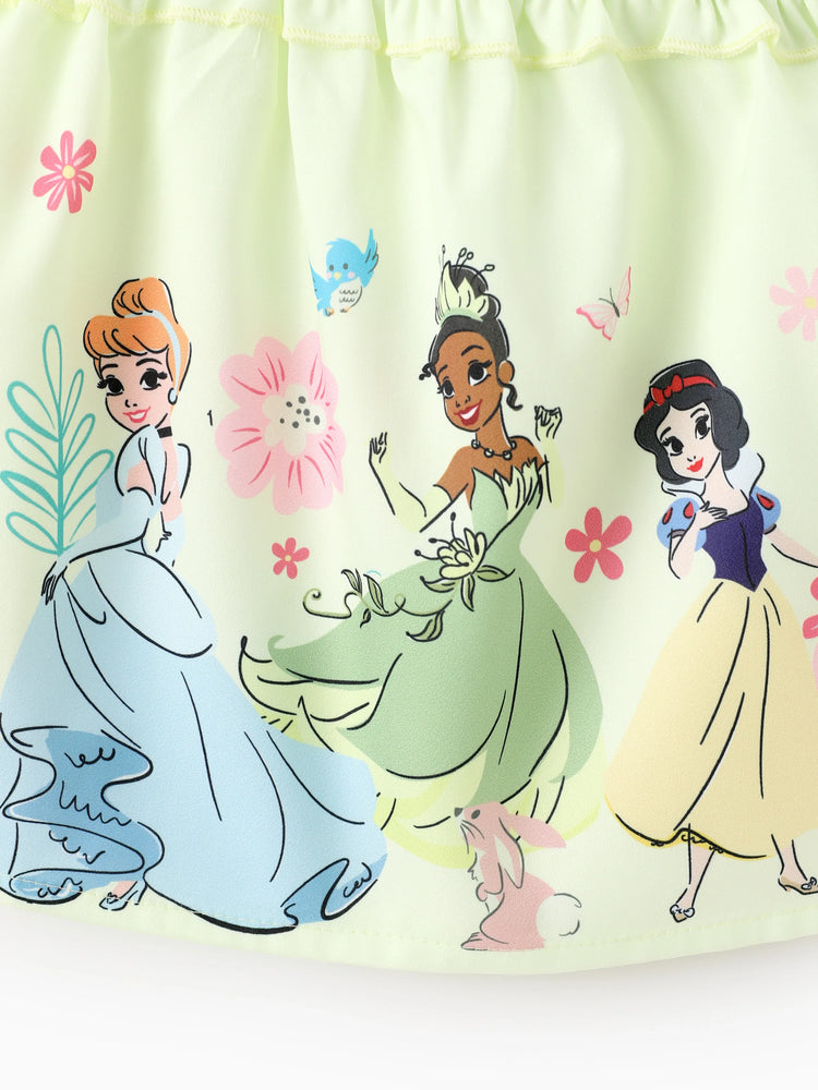 Disney Princess Baby Girl 2pcs Cinderella & Tiana & Snow White Floral Ruffled Smocked Top And Bloomer Shorts Set Light Green