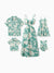 Family Matching Leaf Print Green Short-sleeve Shirt or Sling Shirred Dress Set Green