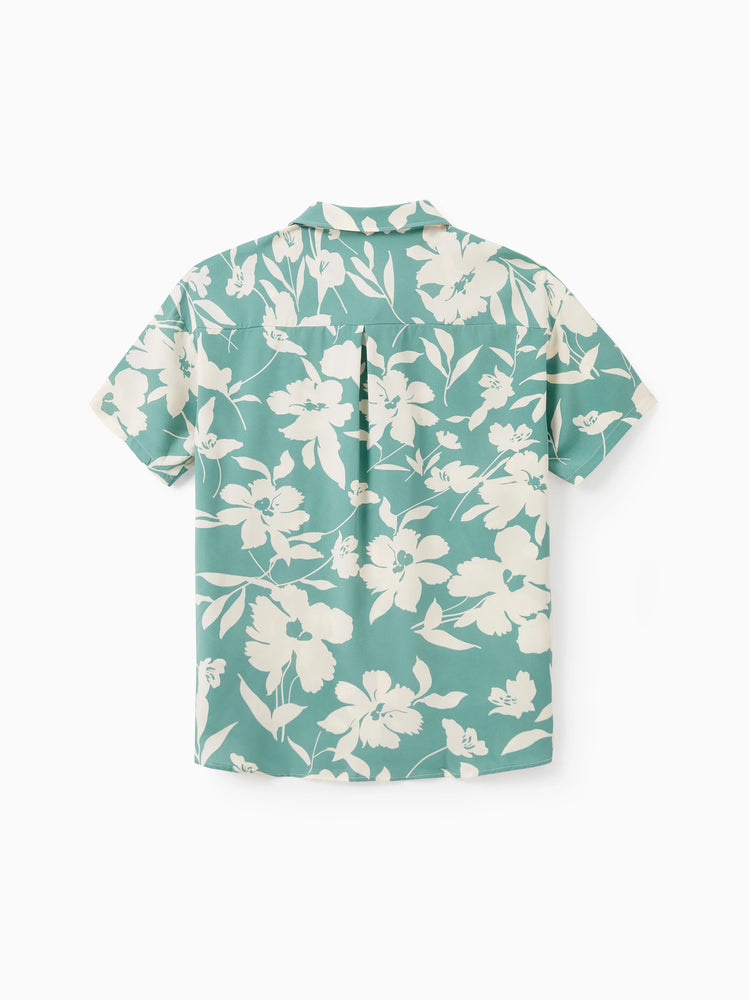 Daddy & Daughter Leaf Print Green Short-sleeve Shirt or Sling Shirred Dress Set Green