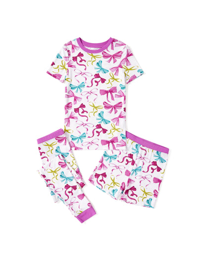 Toddler / Kids Christmas / Halloween Pajamas 3-Piece Bamboo Pajama Set 2-in-1 Look for 4 Seasons (Snug-Fitting) Pink