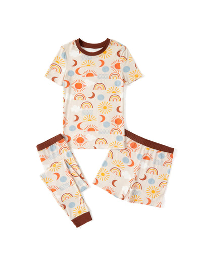 Pyjama de Noël/Halloween pour tout-petits/enfants Ensemble de pyjama 3 pièces en bambou Look 2 en 1 pour 4 saisons (coupe ajustée) Abricot