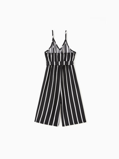Combinaison caraco à rayures et col surplis avec ceinture pour fille, noire