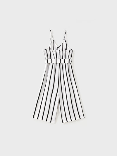 Combinaison caraco à rayures et col surplis avec ceinture pour fille, blanche