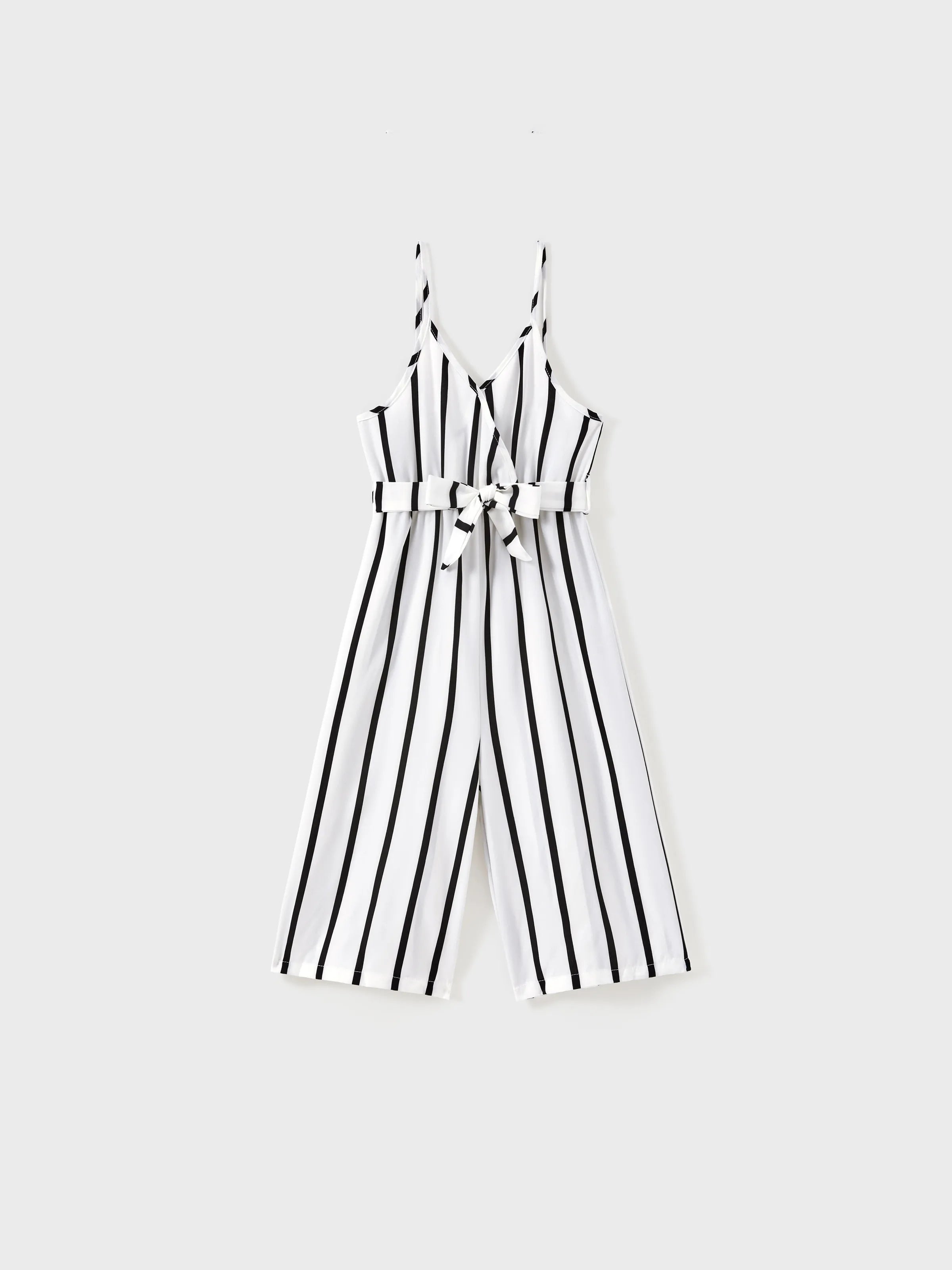 Kid Girl Stripe Surplice Neck Belted Cami Jumpsuits White