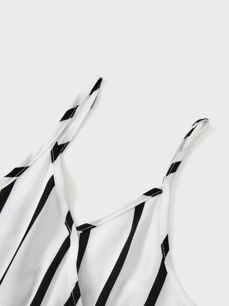 Kid Girl Stripe Surplice Neck Belted Cami Jumpsuits White