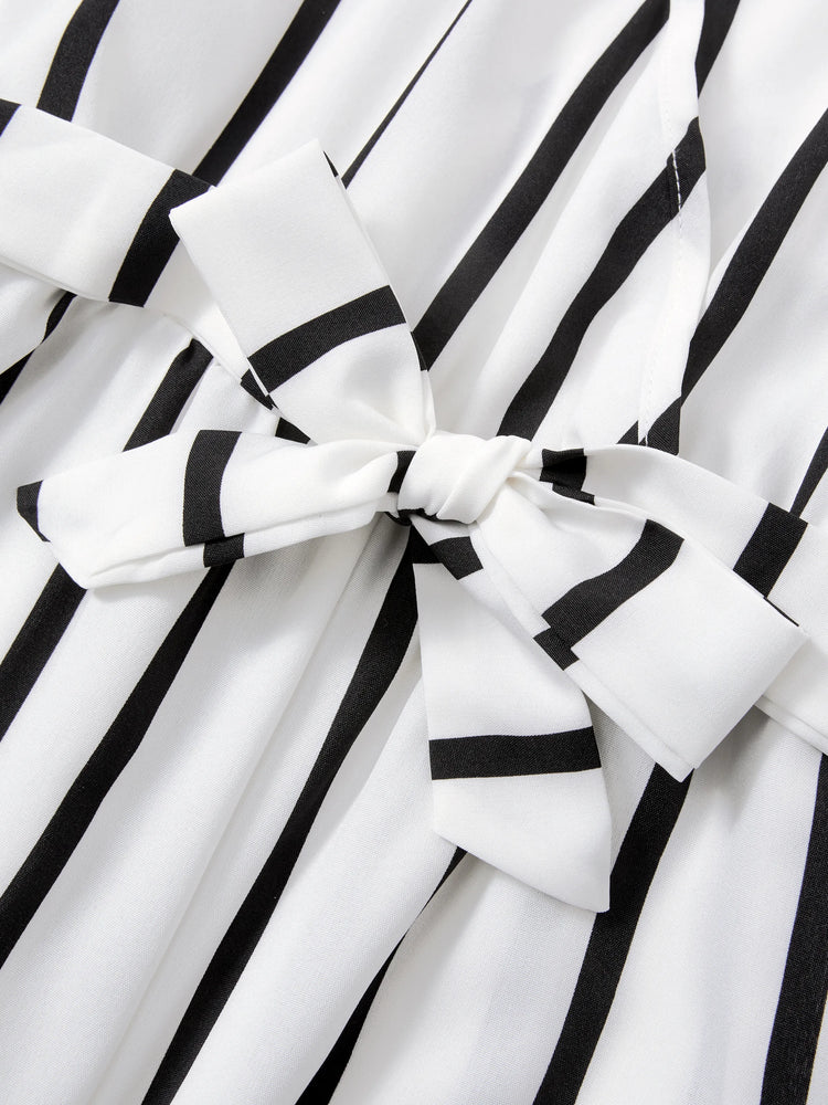 Kid Girl Stripe Surplice Neck Belted Cami Jumpsuits White