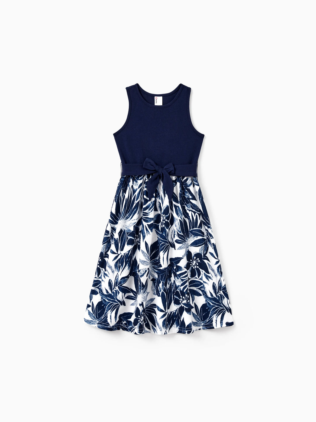 Robe débardeur à bretelles avec empiècement imprimé floral pour petite fille/enfant Bleu profond