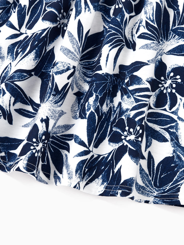 Toddler/Kid Girl Flora Print Splicing Tank Dress Deep Blue