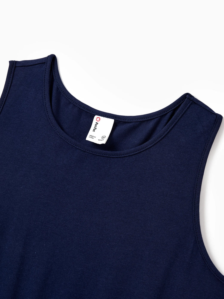 T-shirt ou débardeur assorti en coton à imprimé floral bleu foncé