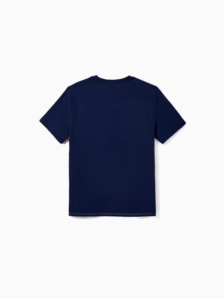 Daddy and Me Family Matching Cotton Tee Flora Print Splicing Shirt or Tank Dress Deep Blue