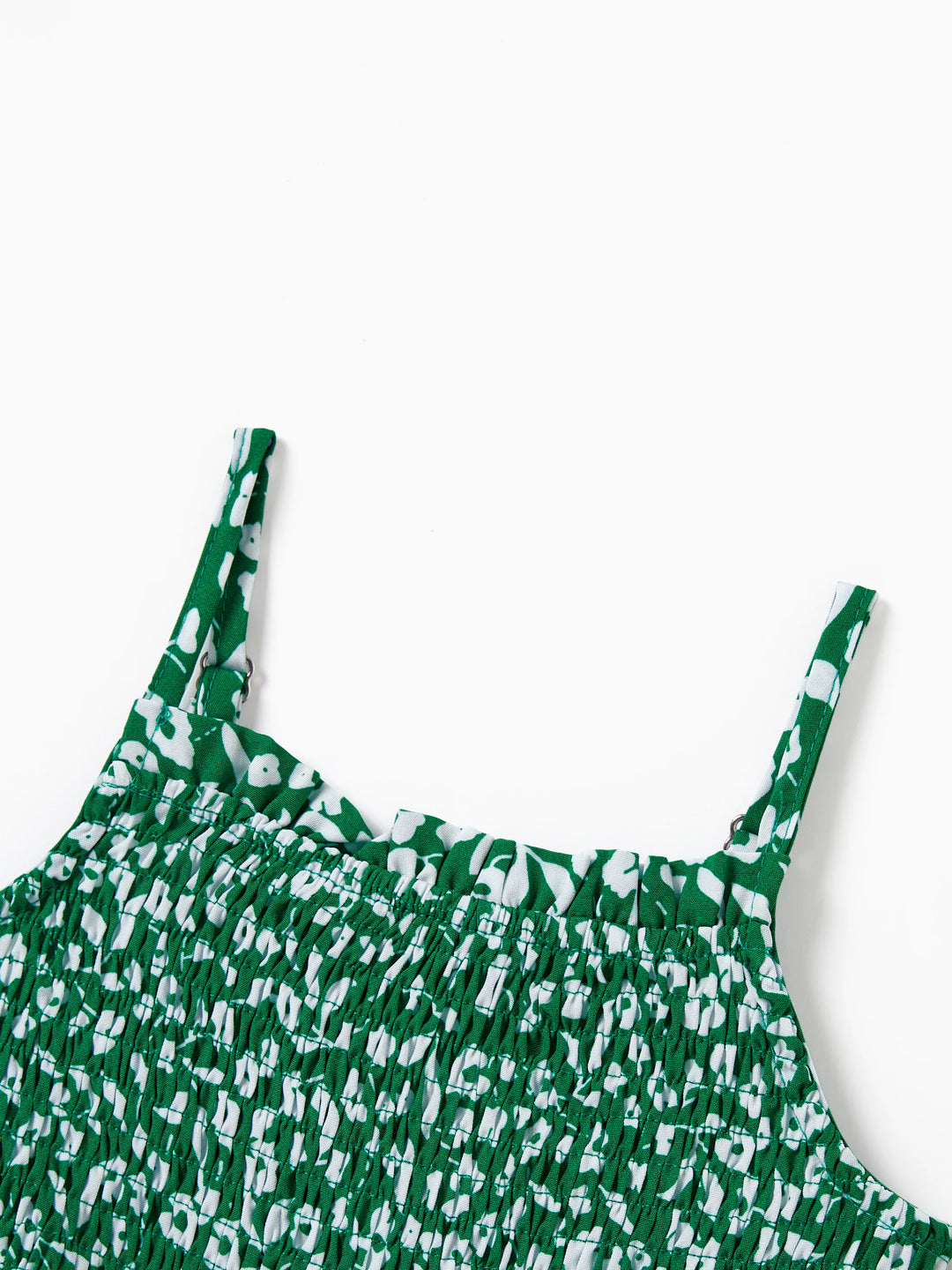 Combinaison à bretelles smockées verte à imprimé floral pour fille tout-petit/enfant, verte