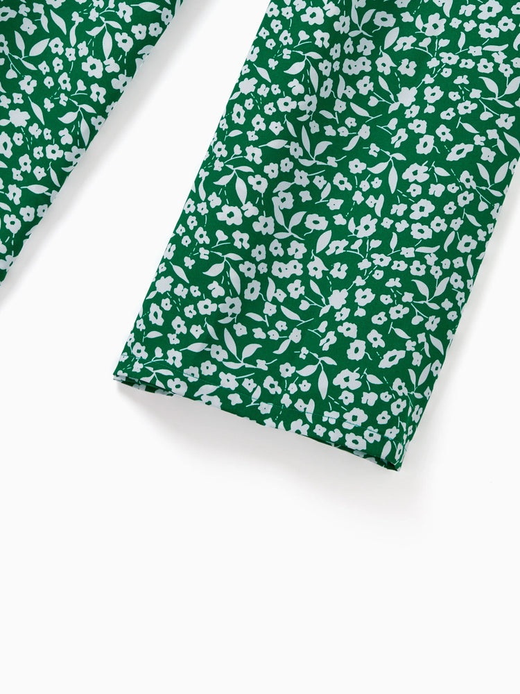 Matching Floral Print Green Smocked Strap Jumpsuits for Mommy and Me Green